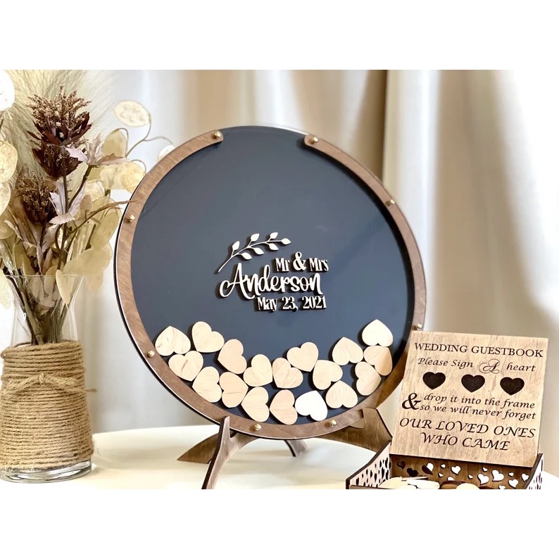 Hộp Thả Tim Cho Tiệc Cưới Size 100 200 Tim Ký Tên Hình Tròn Heart Shaped Dropbox | Thao Wedding Guestbook