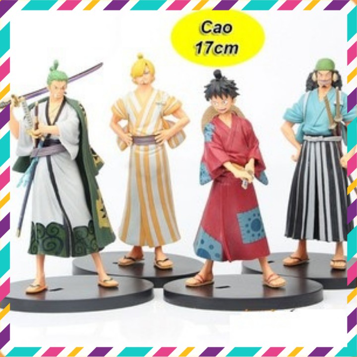 Mô hình One Piece Luffy, Zoro, Sanji, Usopp ở Wano quốc, cao 17cm