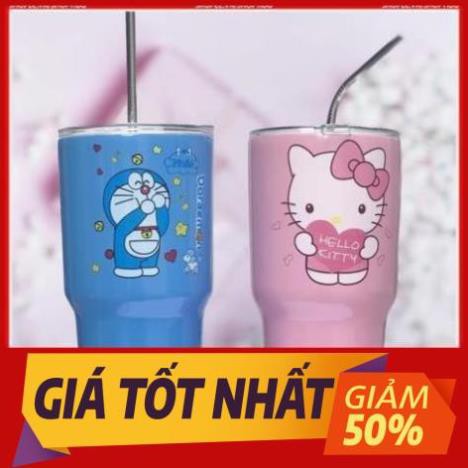 Ly giữ nhiệt inox 900ml hình doraemon, kitty tặng kèm ống hút và túi vải NPP Shoptido