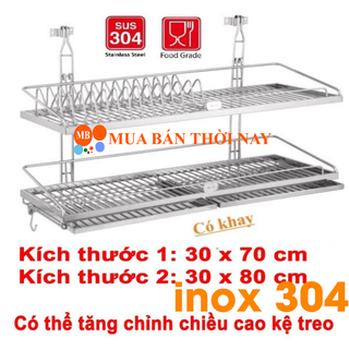 Kệ Chén Bát Đa Năng 2 Tầng Dạng Treo Có Khay Inox 304 Cao Cấp KC 02