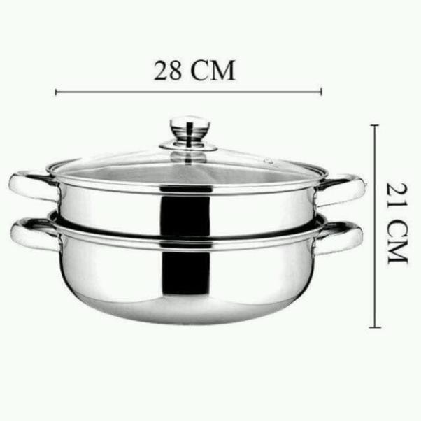 Nồi Hấp Inox 2 Tầng Đa Năng Cách Thủy Size 28cm - MS125