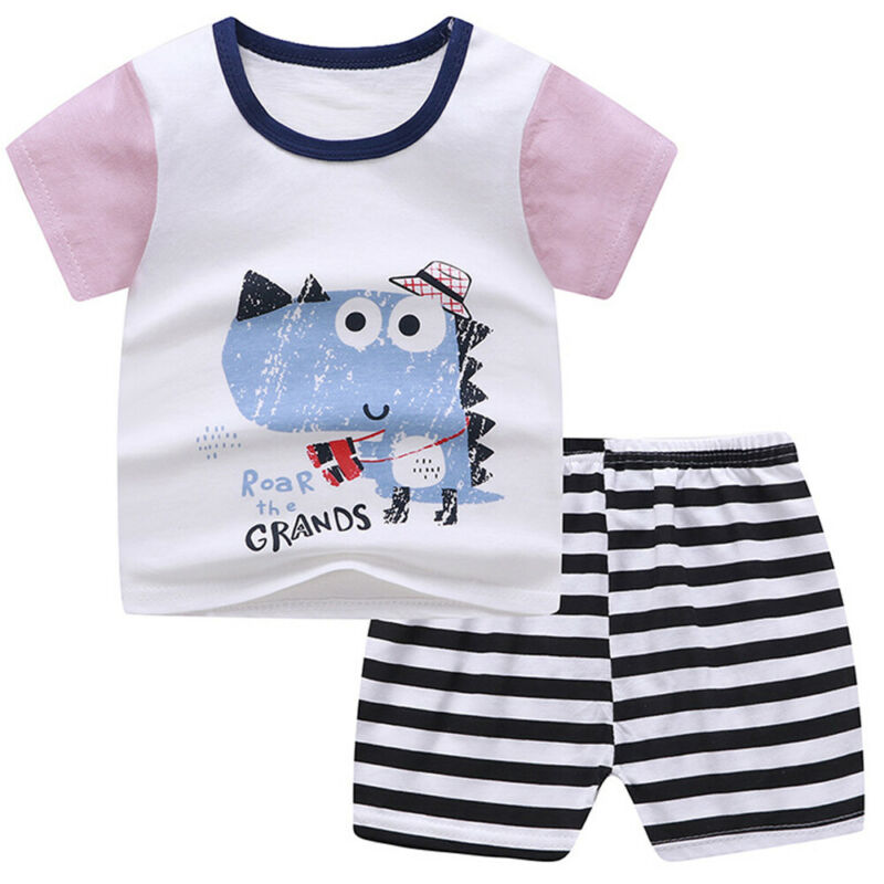 Bộ Quần Áo 2 Mảnh Gồm Áo Thun Tay Ngắn &amp; Quần Đùi Dành Cho Bé Trai &amp; Bé Gái