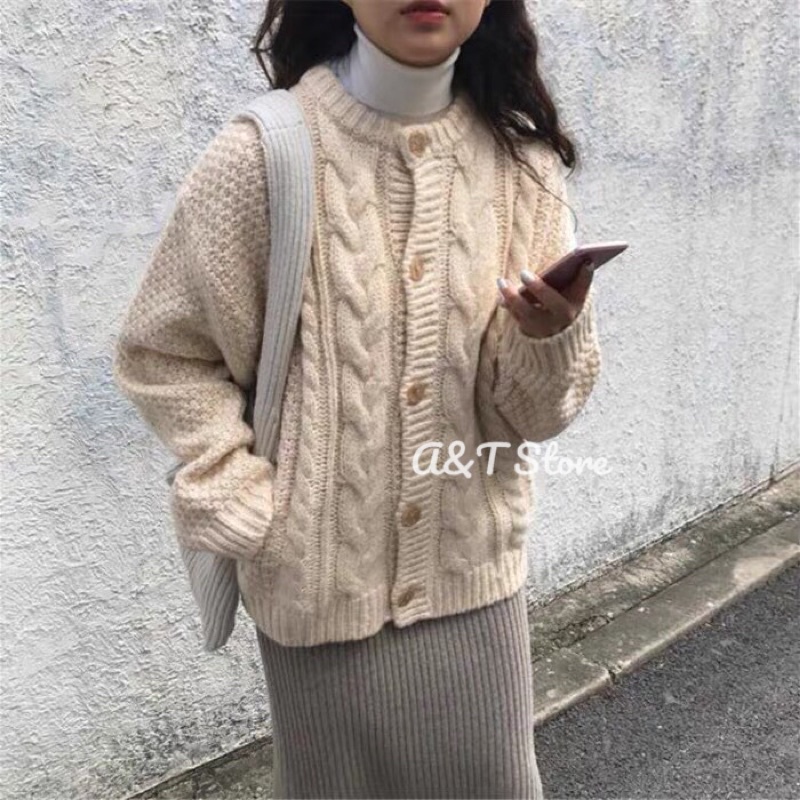 Áo len vặn thừng, dáng cadigan Hàng Quảng Châu