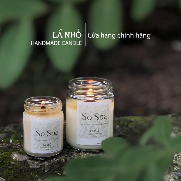 Nến thơm LÁ NHỎ - So Spa (Eucalyptus + Cintronella + Lemon + Peppermint) - Thư giãn - Tươi mới - Trong Lành.