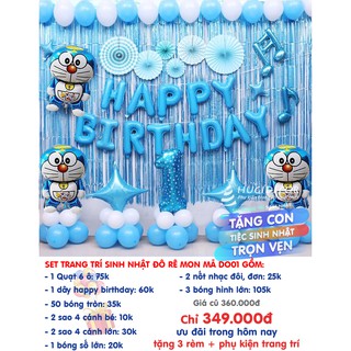 Trang trí sinh nhật ❤️FREESHIP ❤️ Set trang trí sinh nhật cho bé trai - Tuổi mèo Doremon DO01  🎁CÓ QUÀ TẶNG KÈM