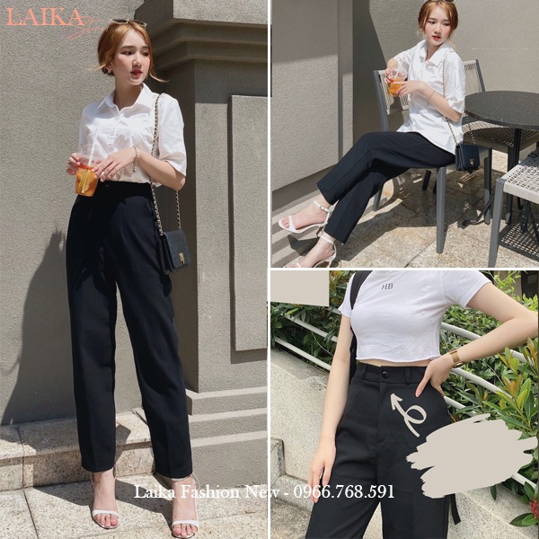 Quần tây nữ lưng cao đi học làm công sở ống đứng suông dài màu Đen Xanh dáng quần baggy vải cạp cao công sở học sinh đẹp