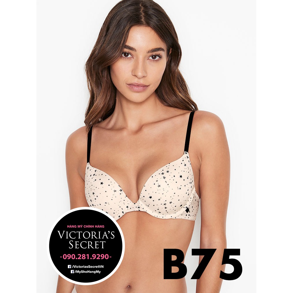 (Áo Vic) 34B, B75 - Áo lót kem trắng in sao (166), dòng Sexy Tee Push-up, Star Coconut - Victoria's Secret