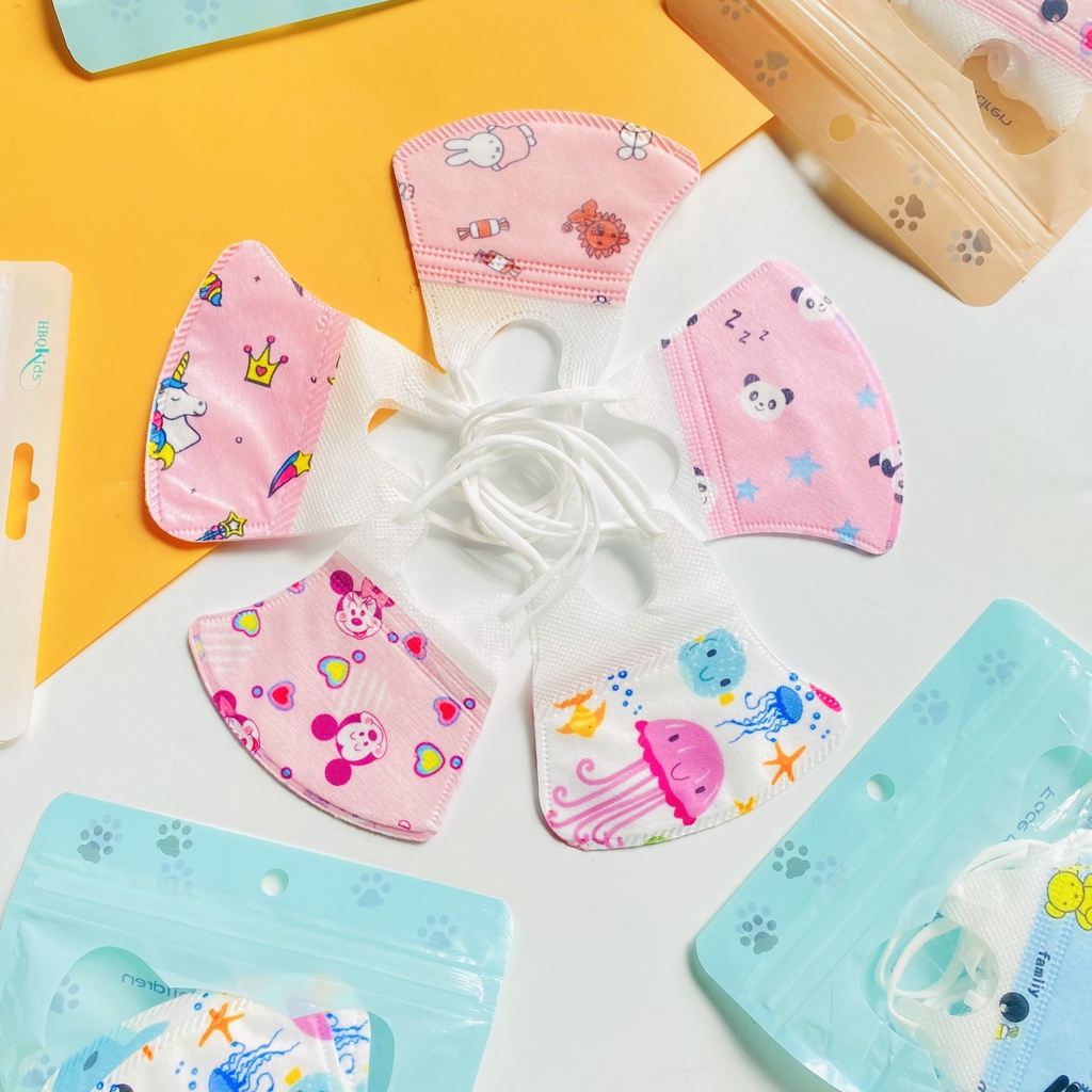 Túi 5 khẩu trang 3D kháng khuẩn in hình ngộ nghĩnh đáng yêu cho bé từ 0- 2 tuổi