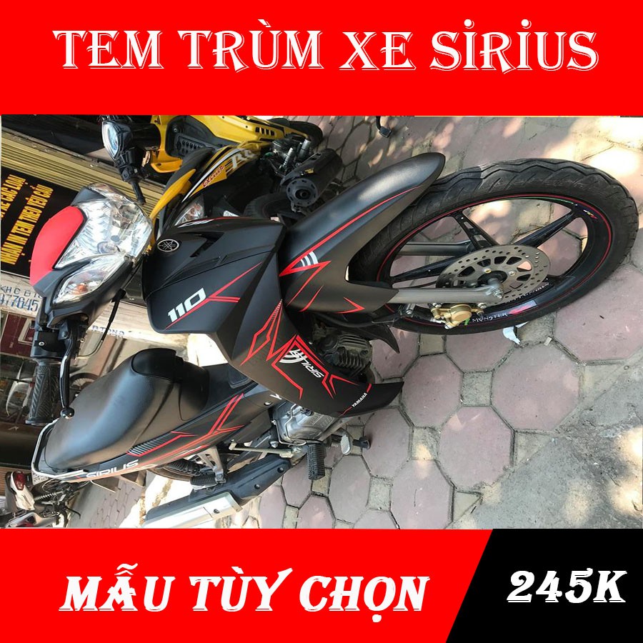 Tem trùm xe sirius đen nhám chỉ đỏ