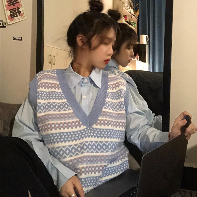 Áo Dệt Kim Nữ Sát Nách Cổ Chữ V Phong Cách Hàn Quốc