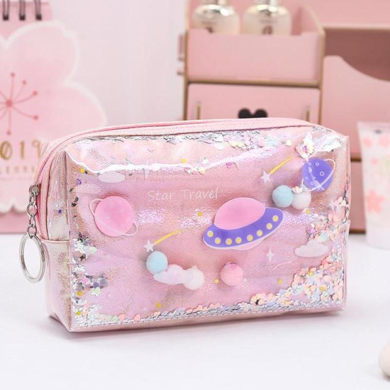 Túi Đựng Bút / Đồ Trang Điểm Sức Chứa Lớn Họa Tiết Ngôi Sao Lấp Lánh Tiện Dụng Cho Học Sinh