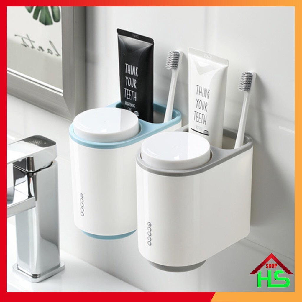 Kệ để bàn chải Ecoco 2 cốc dán cường lực siêu chắc