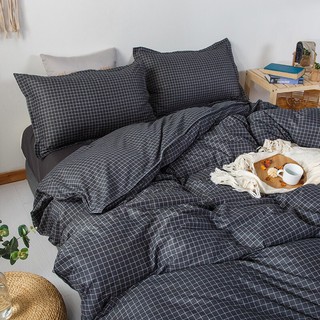 Bộ Vỏ Chăn Ga Gối Nhập Khẩu Cotton Poly Caro Đen Vintage