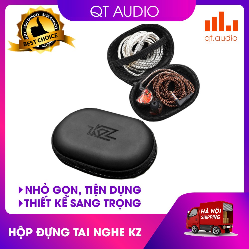 Hộp đựng tai nghe oval chính hãng Kz màu đen, đựng tai nghe, sạc cáp, phụ kiện tai nghe