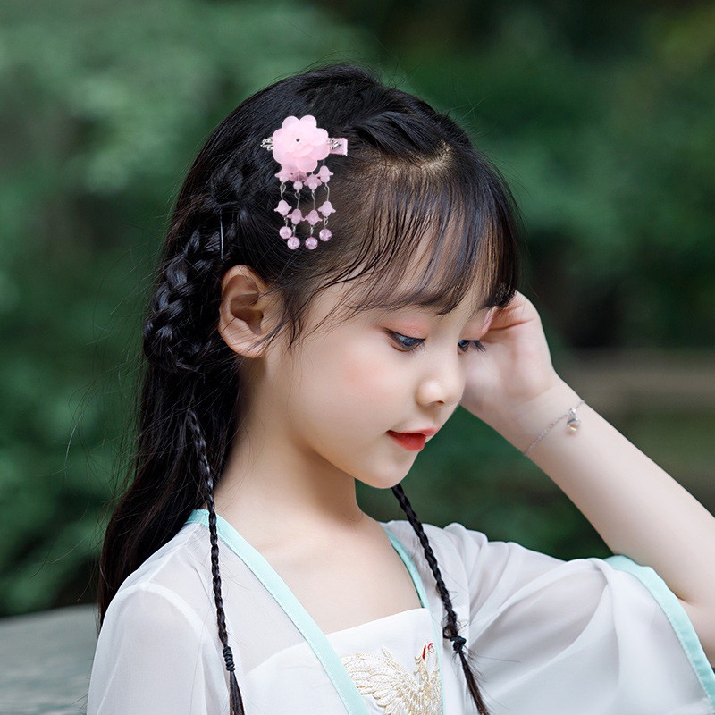 1 Cặp Kẹp Tóc Tua Rua Hình Cánh Bướm Hán Phục Cho Bé Gái