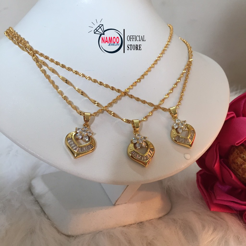 Dây chuyền Vàng Nữ V516 mạ vàng 18k, Mặt Dây Chuyền Vàng Trái Tim Hoa Đính Đá Cao Cấp Namoo Jewelry