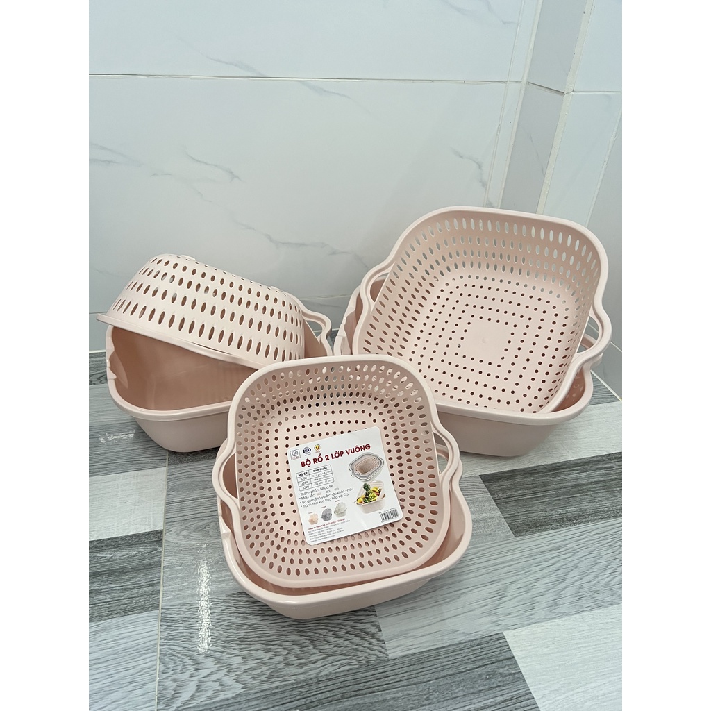 Bộ Thau Rổ Nhựa Vuông 6 Món Việt Nhật- MUA 1 ĐƯỢC 6 chậu rổ - Set 3 Rổ 3 Chậu Việt Nhật Dày Dặn Nhựa Cao Cấp