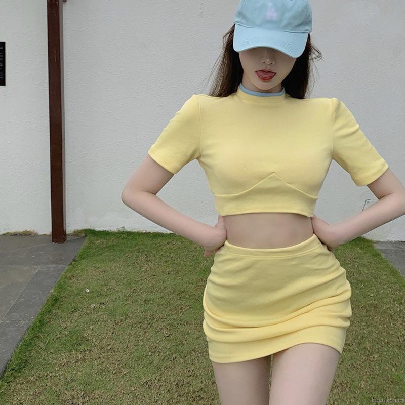 1 Bộ Áo Croptop + Chân Váy Ôm Thể Thao Gợi Cảm Cho Nữ