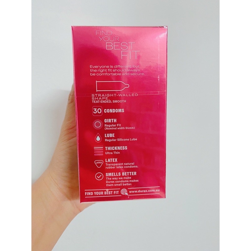 Bao cao su Durex Regular fit siêu mỏng nội địa Úc hộp 30 chiếc