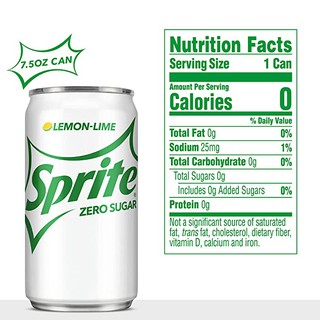 [Spirte Zero Sugar, Zero Calories] Nước ngọt Sprite vị chanh không đường, không calories 220ml / 7,5oz