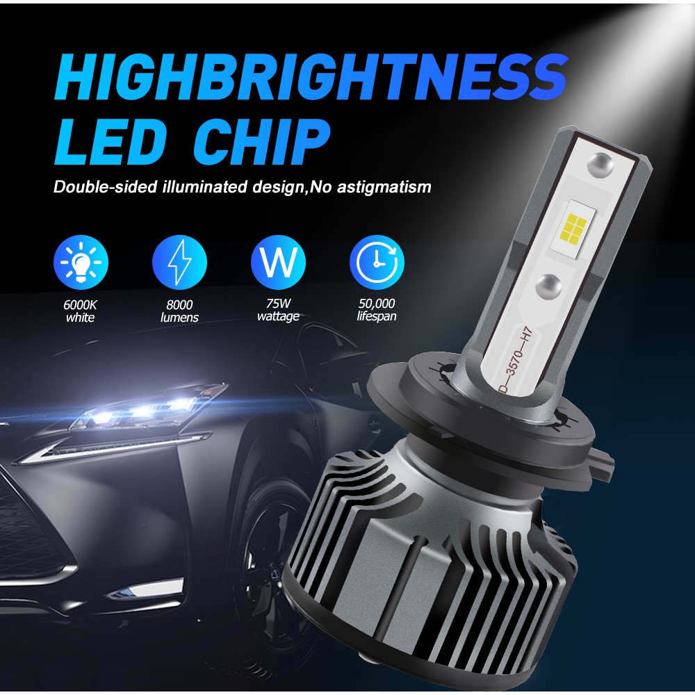 2 Bóng đèn pha xe hơi 12 LED chùm sáng thấp ánh sáng trắng siêu sáng H1 H3 H4 H7 H8 H9 H11 HB3 9005 HB4 9006 9012