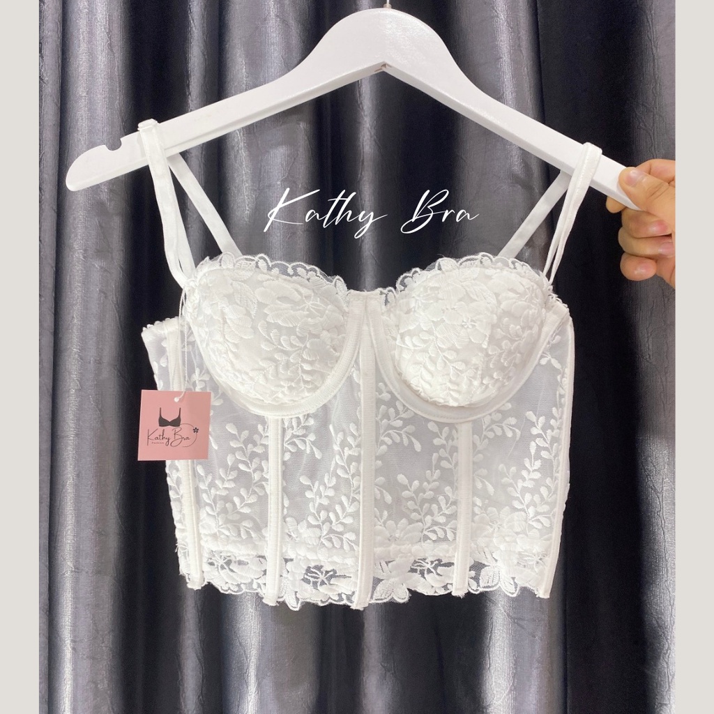 H06 [SẴN] Áo Kiểu Corset KATHY BRA Kiểu Dáng Coptop Áo Lót Bra Ren Hoa Thêu Cao Cấp Thiết Kế Bralette Đệm Vừa Siêu Xinh