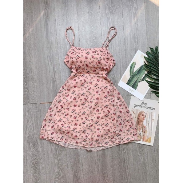 Đầm hoa 2 dây nơ lưng mút ngực