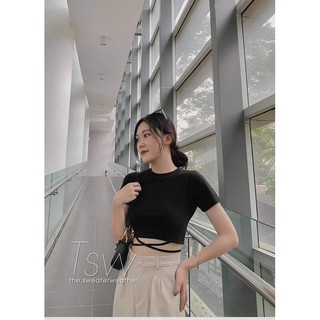 Áo croptop thun dây buộc eo, crop top thắt eo (Ảnh thật)
