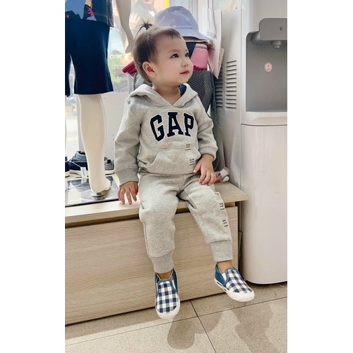 Bộ Nỉ Cho Bé , Bộ Nỉ Bông Gap Màu Ghi Có Mũ Cho Bé - Nhà Cam