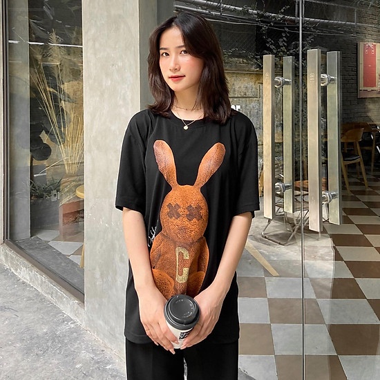 Áo Thun Tay Lỡ Phông Unisex Nam Nữ Chất Premium Cotton Oversize Form Rộng In Hình Thỏ Nâu Bad Rabbit.