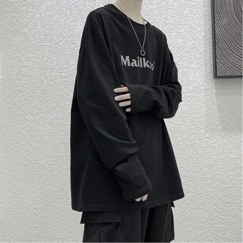 【M-5XL】Áo thun tay dài dáng rộng in chữ giản dị thoải mái thời trang mùa đông Hàn Quốc cho nam