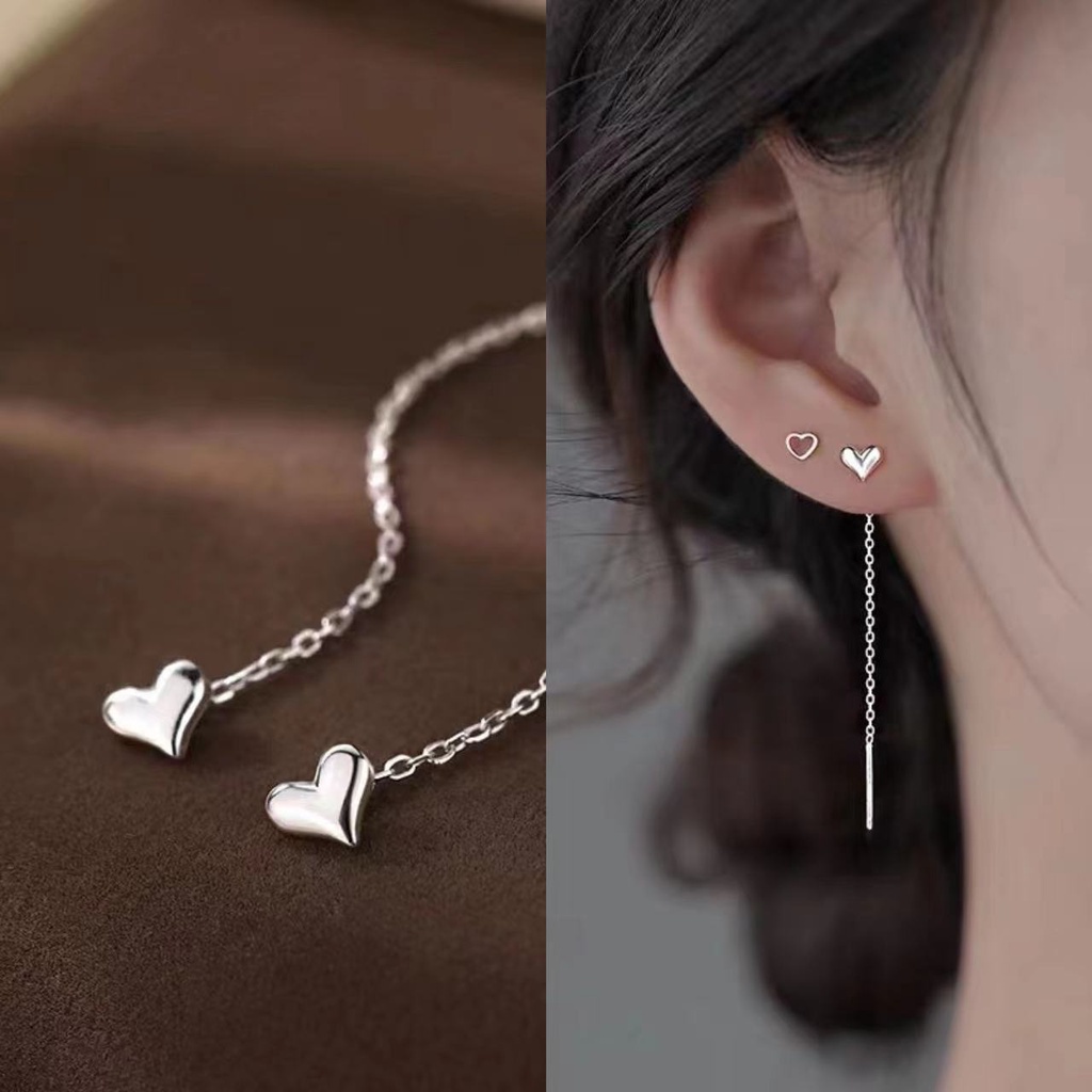 Bông tai trái tim treo thả dài hoa tai nữ dễ thương tình yêu