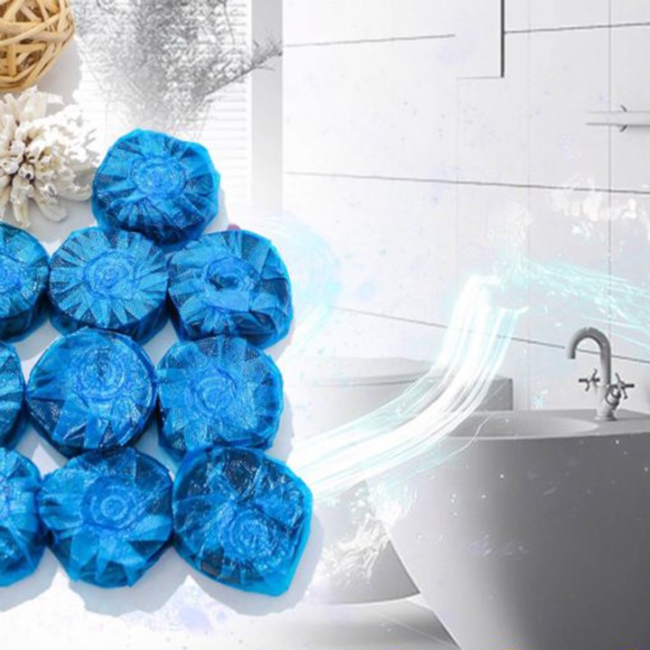 Viên tẩy bồn cầu toilet nhà vệ sinh bong bóng màu xanh khử mùi hôi diệt khuẩn chống ố vàng dạng nén youngcityshop 30.000