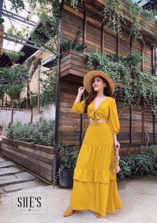 Sét đầm dài áo buộc nơ