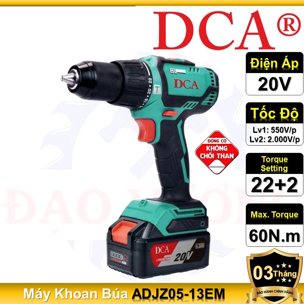 Máy khoan pin ADJZ05-13AM thương hiệu DCA, pin khủng 20V, bảo hành 6 tháng