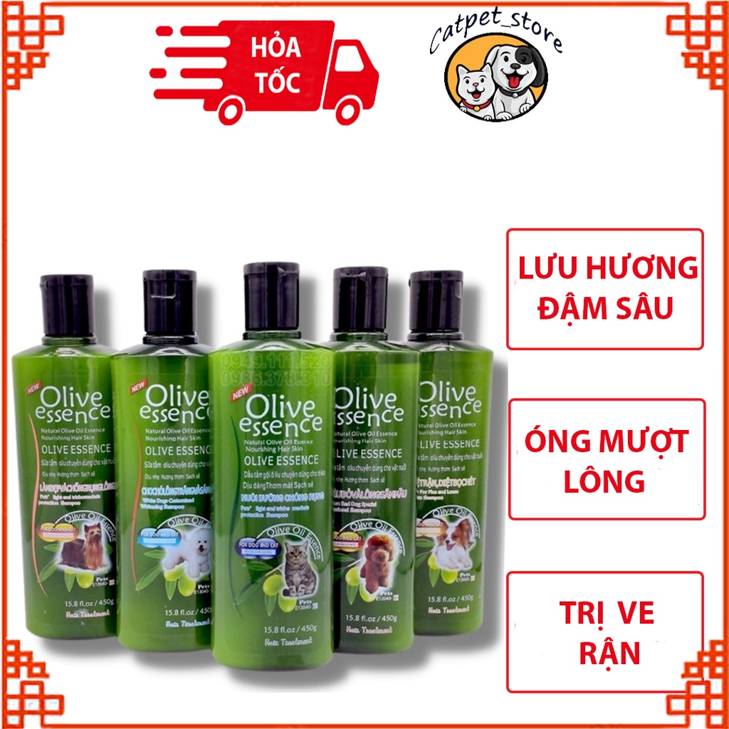 Sữa tắm chó mèo Olive Essence cao cấp,sữa tắm thú cưng cao cấp chiết xuất từ thảo dược tự nhiên 450ml sữa tắm thú cưng c