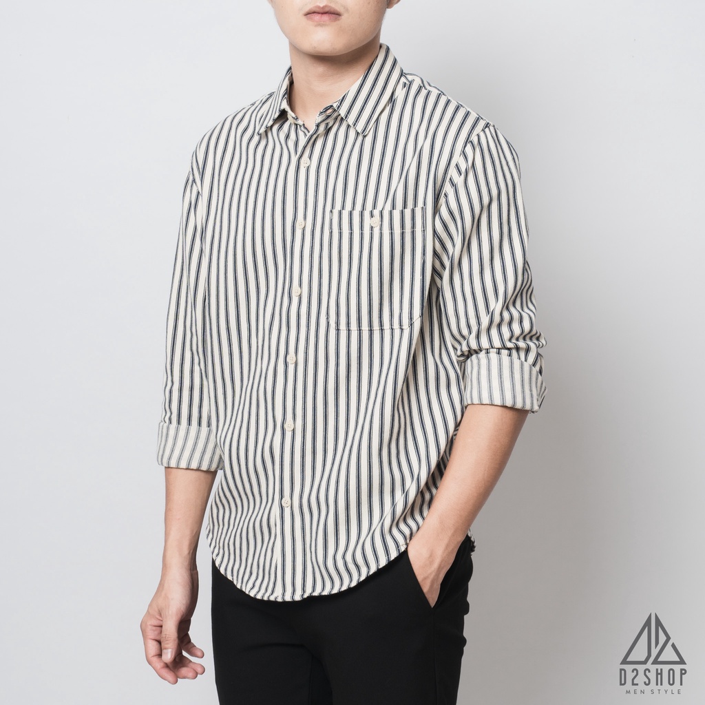 Áo sơ mi nam D2shop, áo sơ mi nam dài tay, vải bố dày, kẻ sọc dọc, sọc xanh [SM-2104]