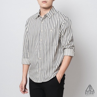 Áo sơ mi nam D2shop, áo sơ mi nam dài tay, vải bố dày, kẻ sọc dọc, sọc xanh