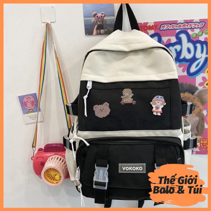 Balo cặp ulzzang basic nữ thời trang đi học đi chơi du lịch giá rẻ đựng vừa laptop canvas PHỐI LƯỚI | thegioibalo