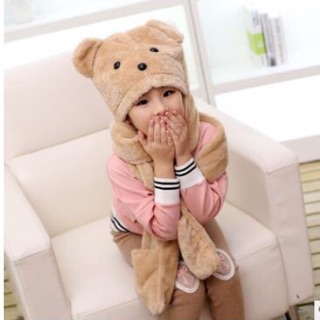 Mũ gấu 3in1 liền khăn và Xỏ tay cho bé