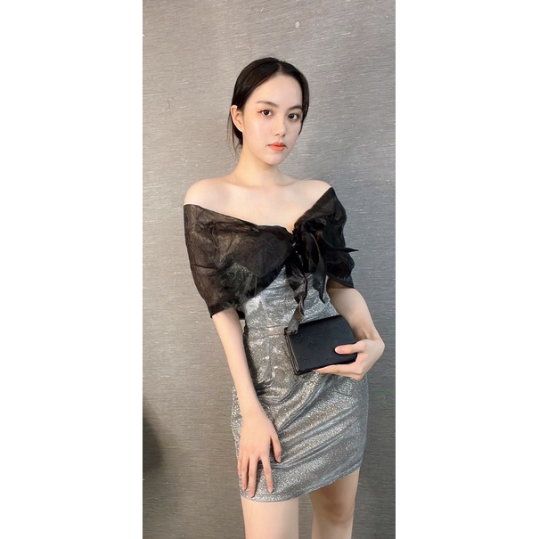 SALE!!! VÁY KIM SA PHỐI NƠ TRỄ VAI ĐI TIỆC