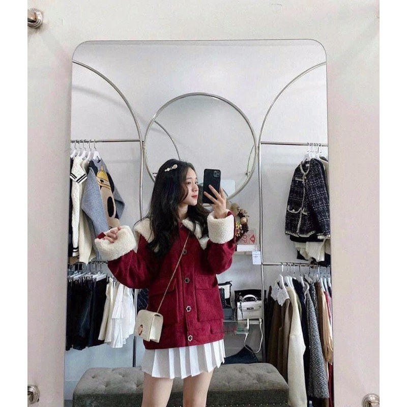 Khoác nhung tăm cổ lông