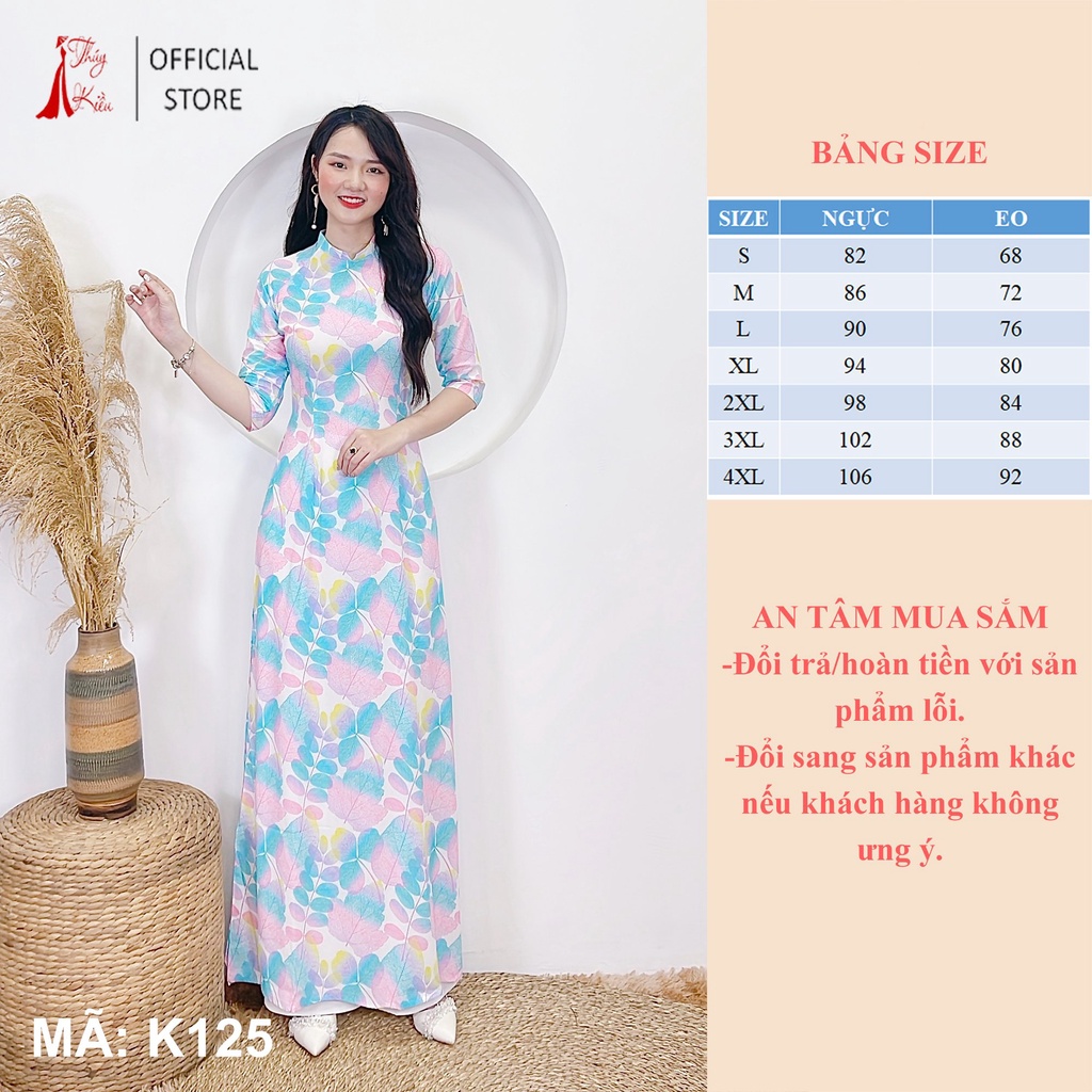 Áo dài nữ truyền thống thiết kế may sẵn tết cách tân lá đa sắc cổ 2 phân K125 Thúy Kiều mềm mại co giãn áo dài giá rẻ
