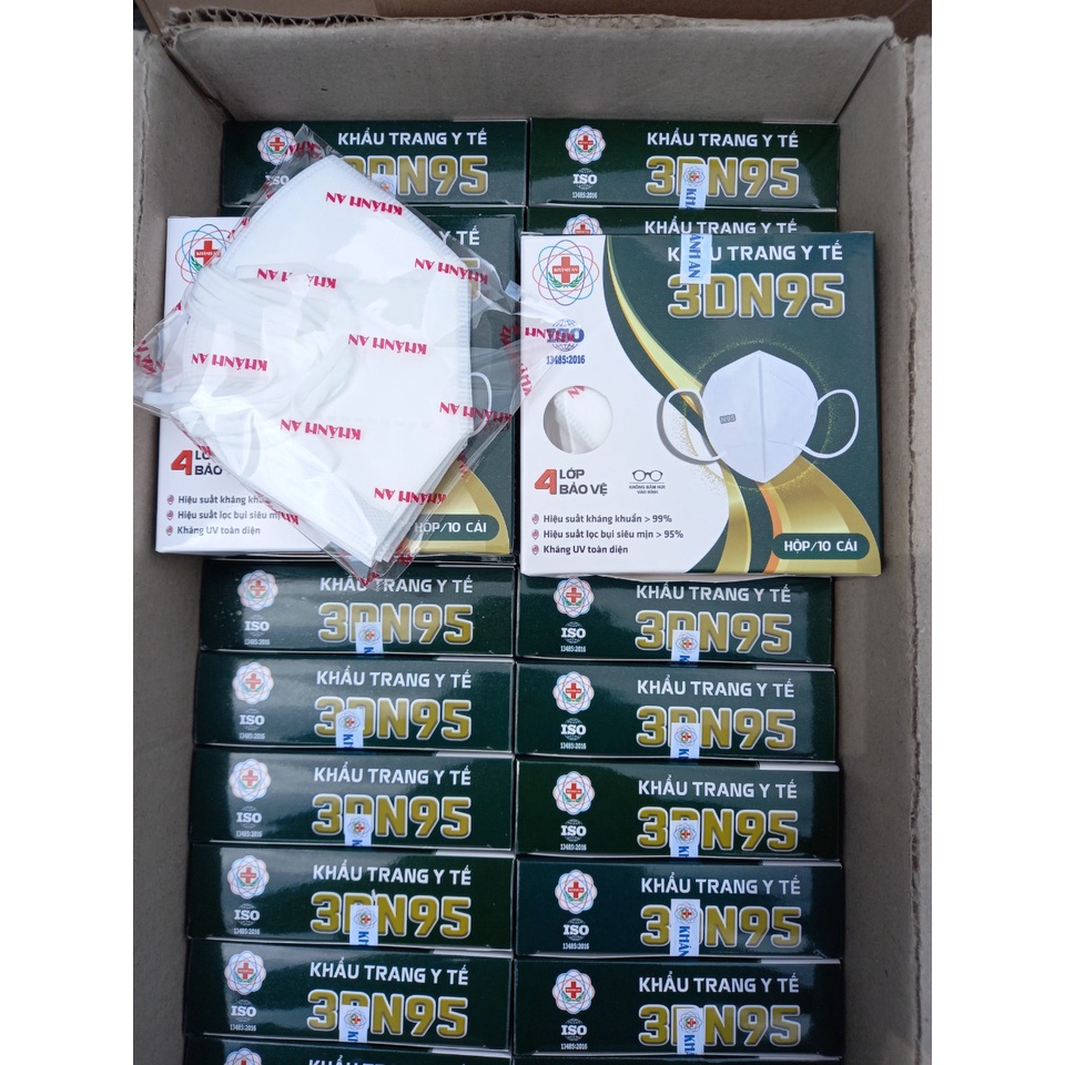 SỈ 10 HỘP, HỘP 10 CÁI  3DN95 Khẩu trang Khánh An chống bụi mịn PM2.5, có kẹp kim loại chắc chắn ở sống mũi