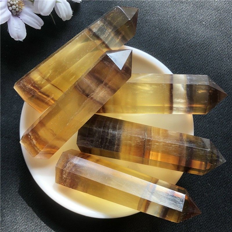 Trụ đá thanh tẩy Fluorite vàng (Yellow Fluorite), đá phong thủy dùng trong Tarot, reiki, thiền định