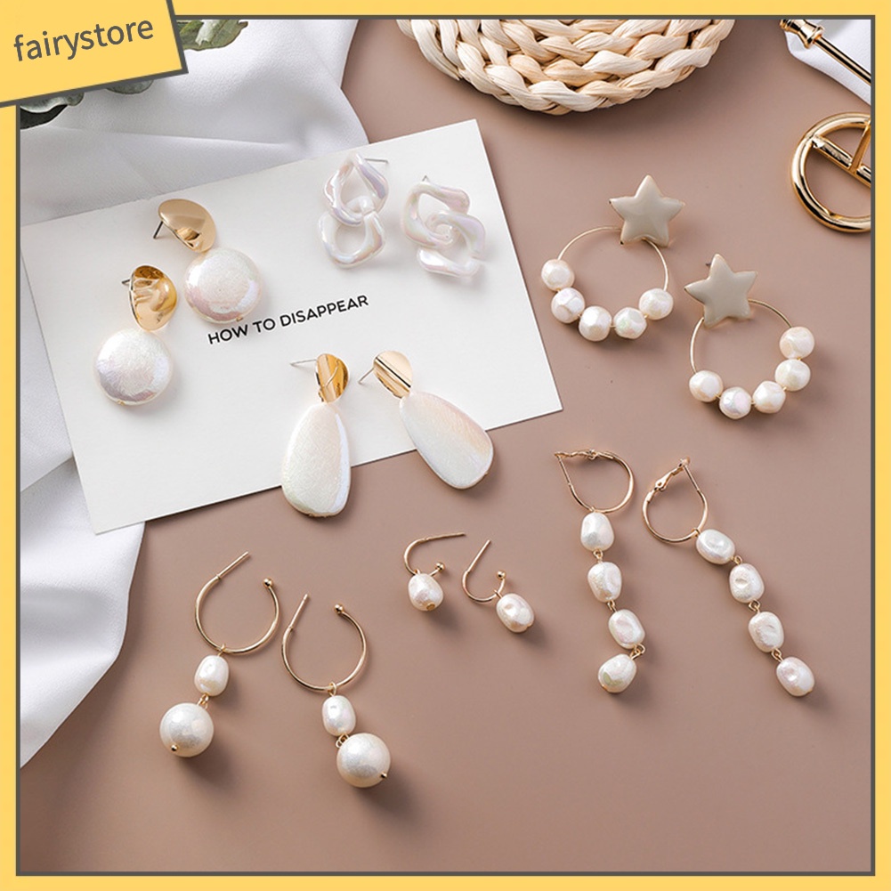 Hoa tai dáng dài phối hạt ngọc trai nhân tạo phong cách cổ điển cho nữ