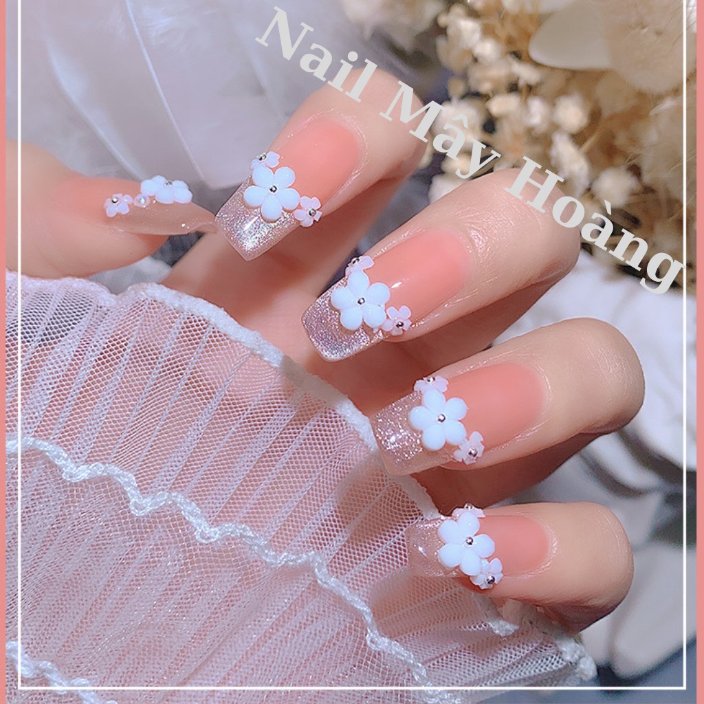 charm hoa nail gắn móng màu trắng mix size