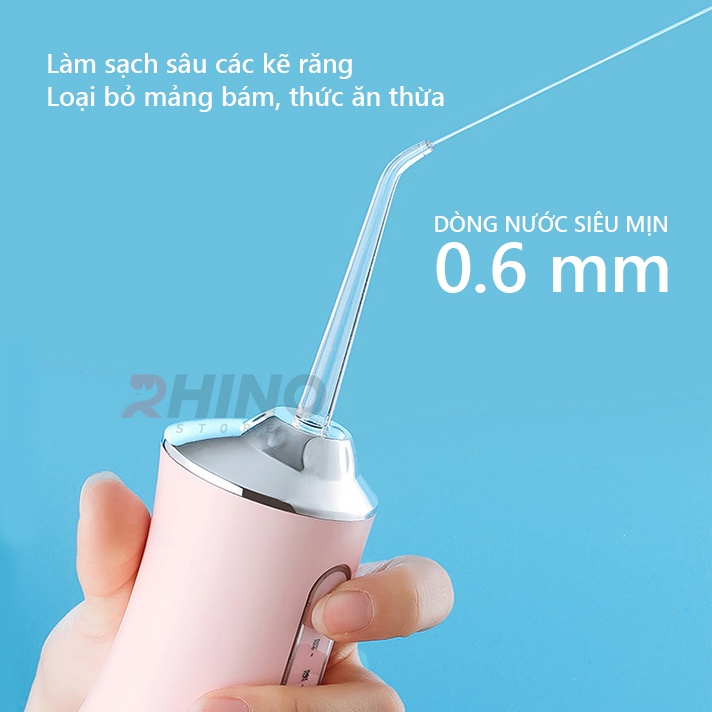 Máy tăm nước rửa răng thông minh Rhino T101 220ml 3 chế độ chăm sóc răng miệng cầm tay, có thể sạc