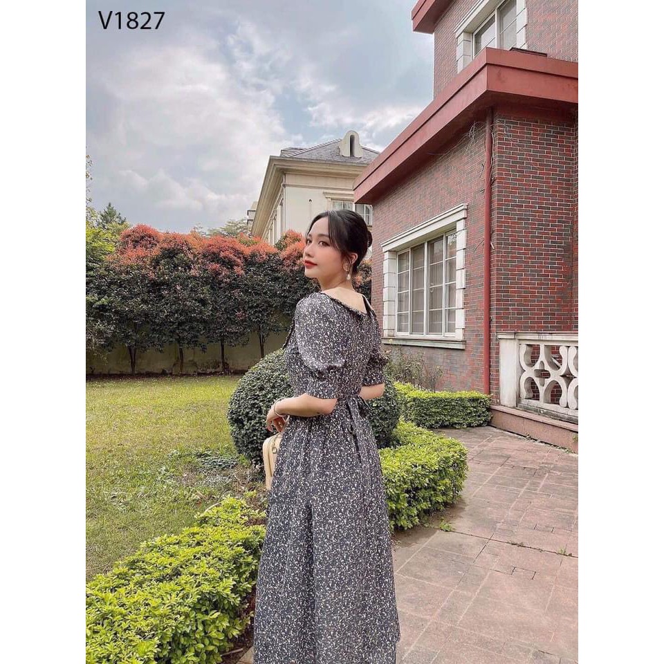 Đầm Nữ Hoa Nhí Ngắn Tay Cổ Bèo Phối Màu 🦋 Váy Nữ Cộc Tay Hoa Dáng Xòe Khóa Sau 3 Màu 🦋 | BigBuy360 - bigbuy360.vn