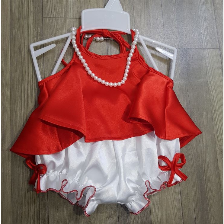 Bộ đồ bé gái áo yếm 2 dây ĐỎ kết hợp cùng với quần bí cực xinh, chất liệu lụa cao cấp 8-22kg Angel Baby
